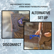 Load image into Gallery viewer, Crab Gauge - Blue &amp; Silver Crab Ruler with Strong Magnetic Clip Holder and Retractable Coiled Lanyard Carabiner