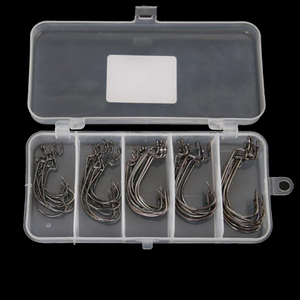 black carbon steel fish hooks 50pcs Fishing Worm Hook Set