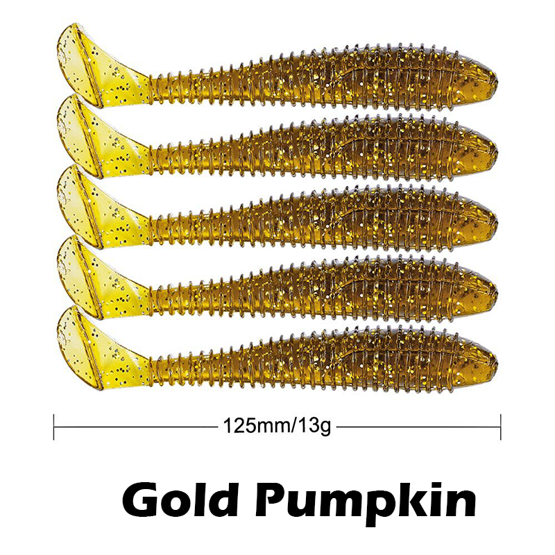 T-Tail Soft Ribbed Swimbait Fishing Lures - 5 in. (5 pack)