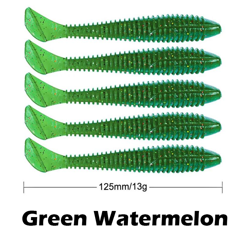 T-Tail Soft Ribbed Swimbait Fishing Lures - 5 in. (5 pack)