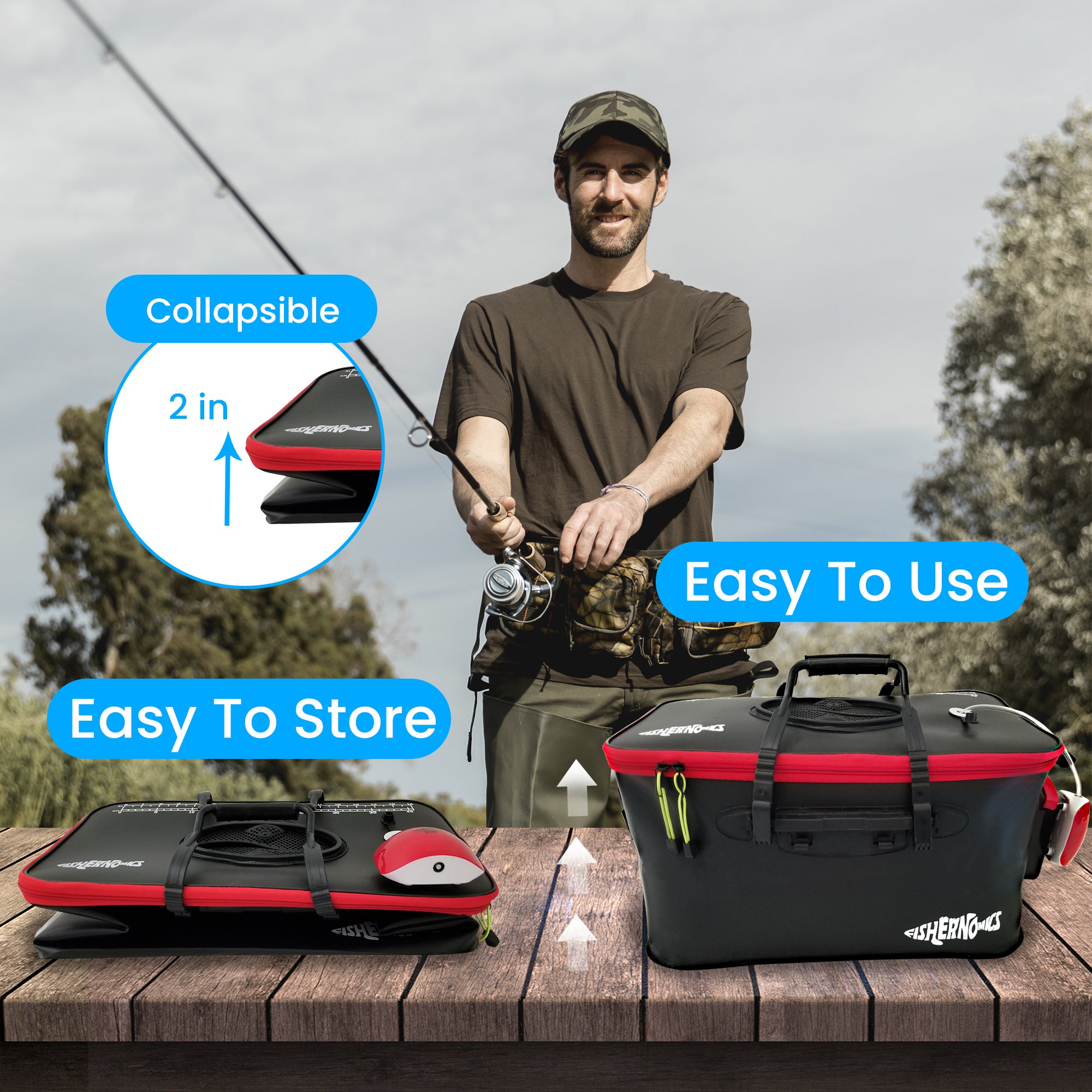 Cheers.us Fishing Bucket Foldable Fishing Bait Bucket Multifunctional Portable Folding Fishing Minnow Bucket Fish Live Bait Container Outdoor Camping