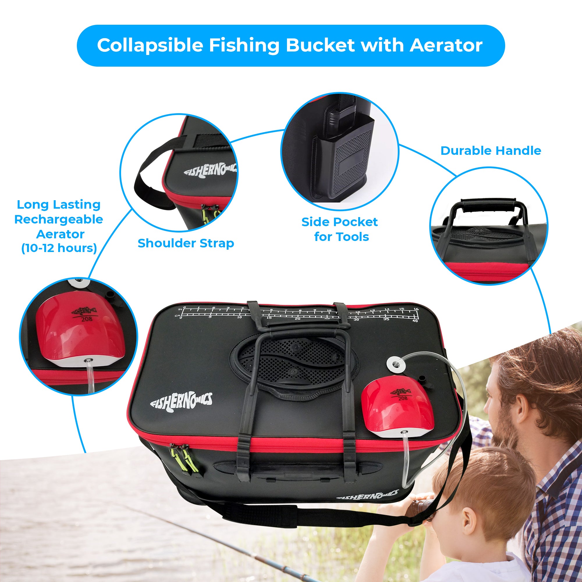 Fishernomics Foldable Fishing Bucket with Live Bait Aerator