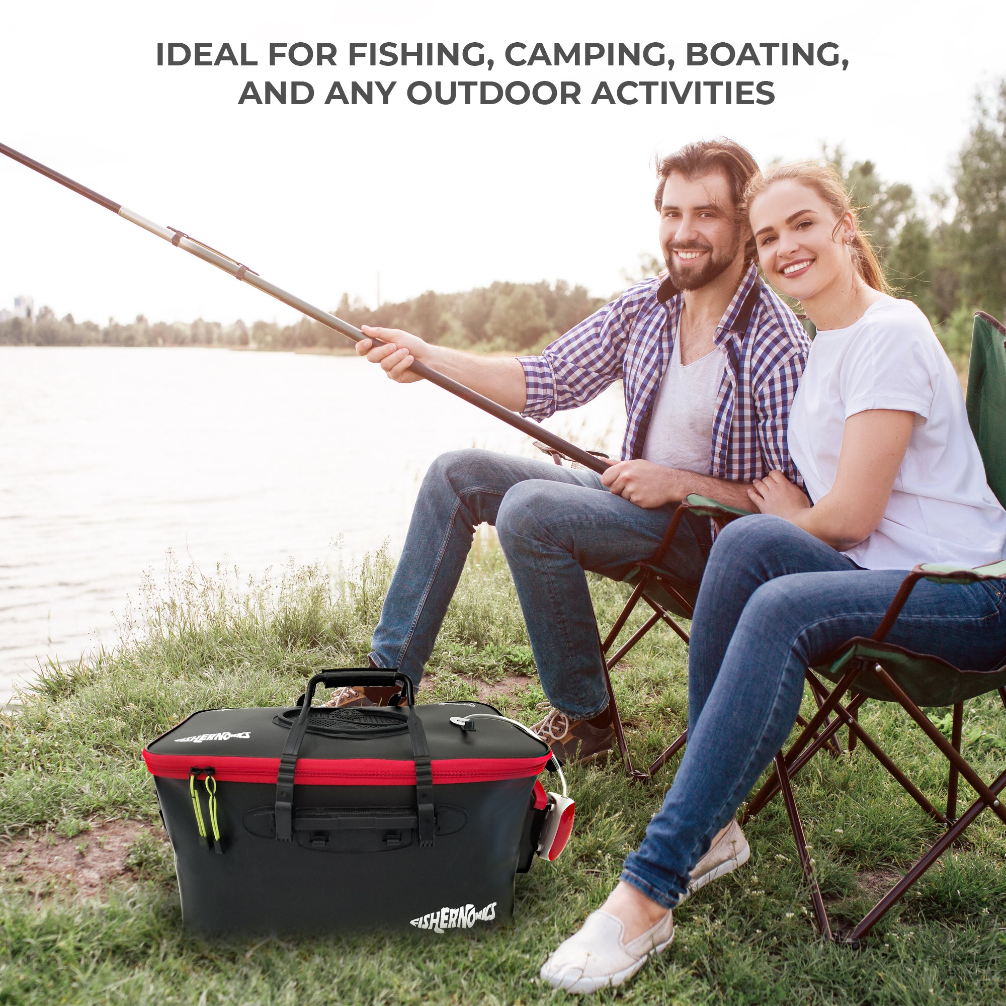 33L Fishing Bucket, Foldable Fish Bucket, Live Fish Container  Multi-Functional Fish Live Lures Bucket Outdoor EVA Fishing Bag for Fishing,  with Lid, with Oxygen Pump : : Sports & Outdoors