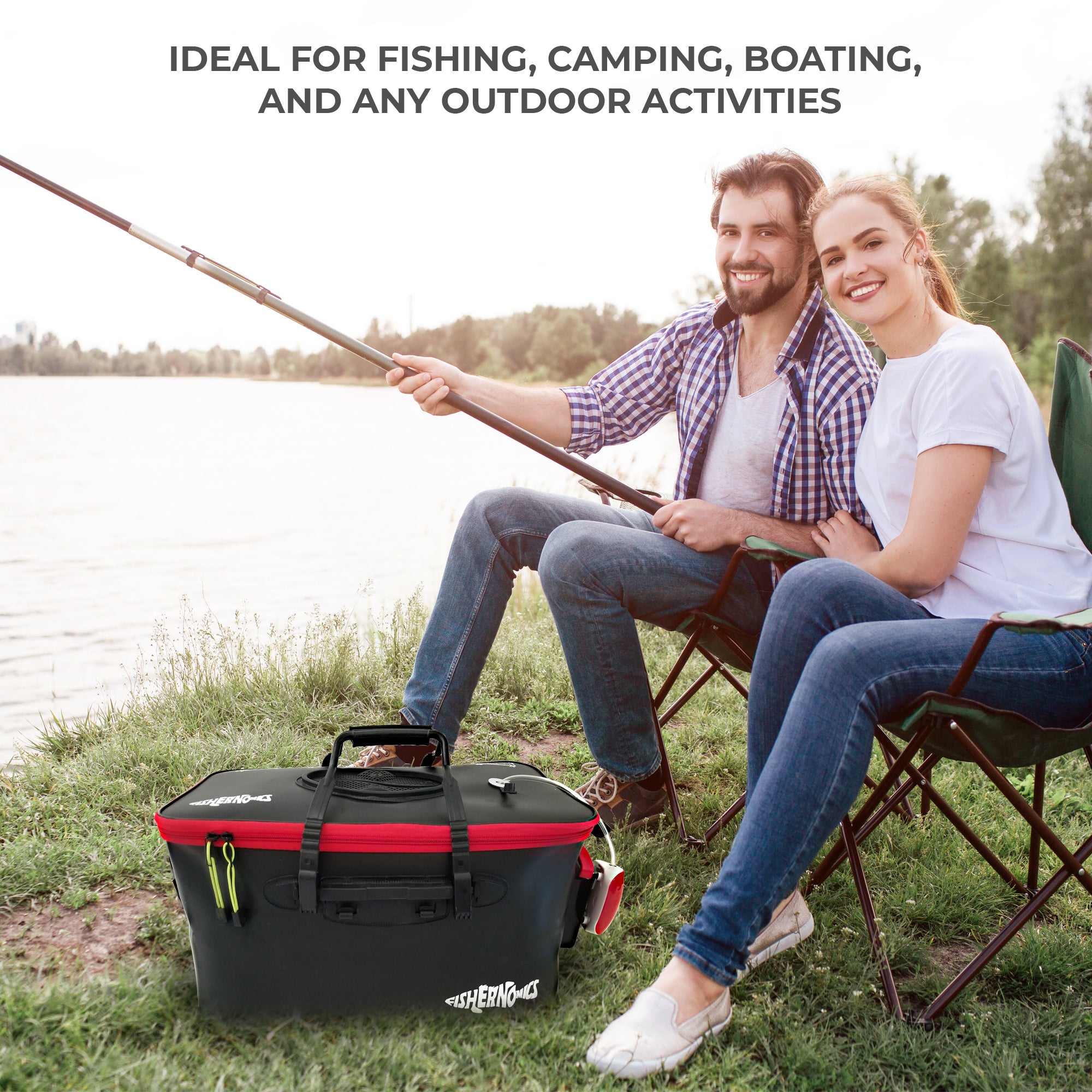 collapsible fish bucket Fishernomics Foldable Fishing Bucket with Live Bait Aerator