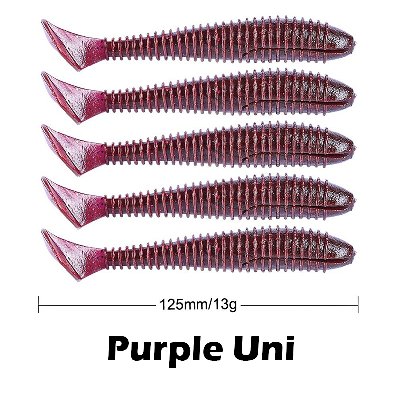 T-Tail Soft Ribbed Swimbait Fishing Lures - 5 in. (5 pack)