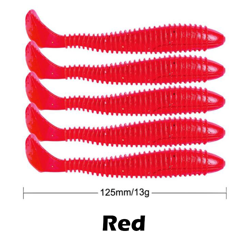 T-Tail Soft Ribbed Swimbait Fishing Lures - 5 in. (5 pack)